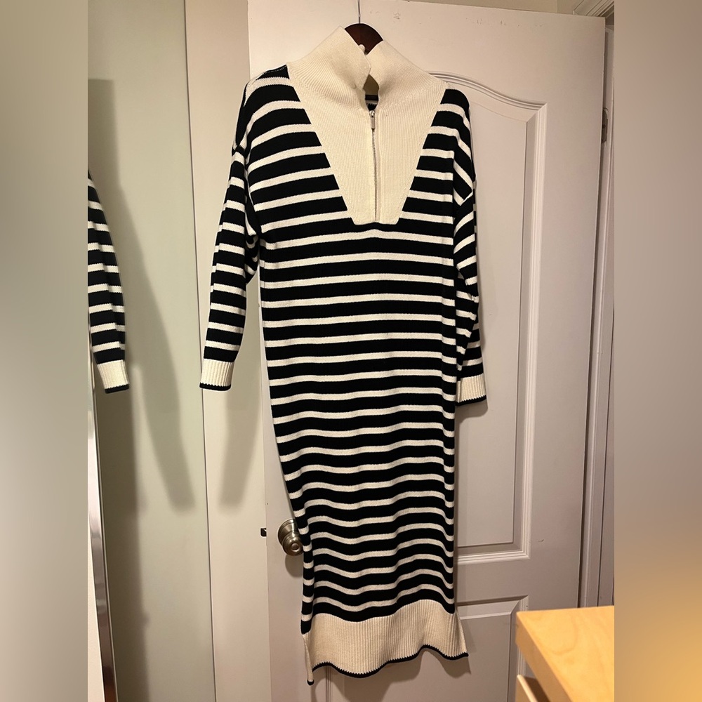 Navy and White Striped Sweater Dress